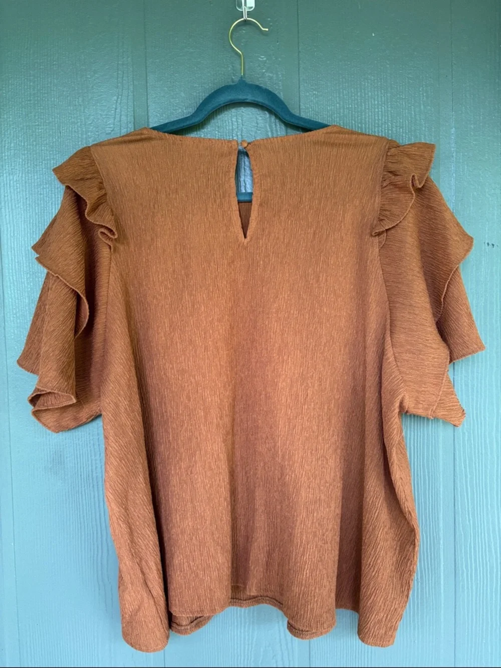 Express Rust Ruffle Short Sleeve Blouse - Picture 5 of 5